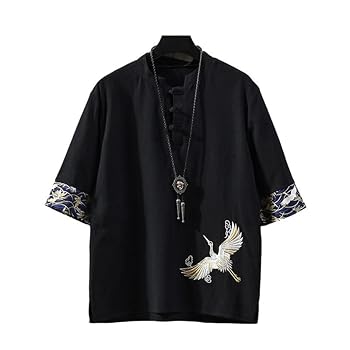 Amazon.com: Chinese Style Button Linen T-Shirt Plus Summer